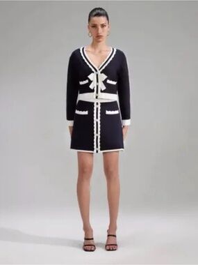 Self-Portrait Navy and White Knit skirt set